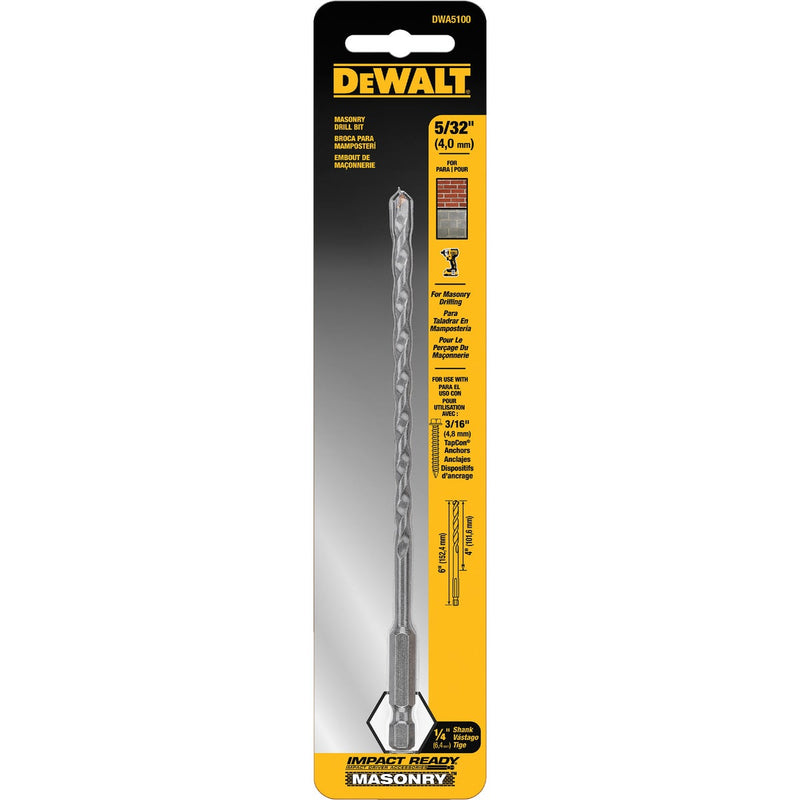 DEWALT 5/32 In. x 4 In. x 6 In. Impact Ready Masonry Drill Bit