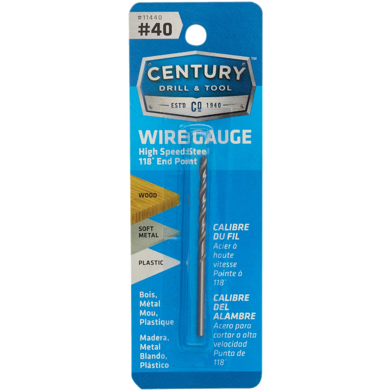 Century Drill & Tool Number 40 HSS Brite Drill Bit