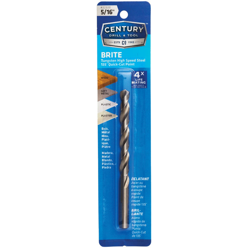 Century Drill & Tool 5/16 In. Tungsten High Speed Steel Quick-Cut Point Brite Drill Bit