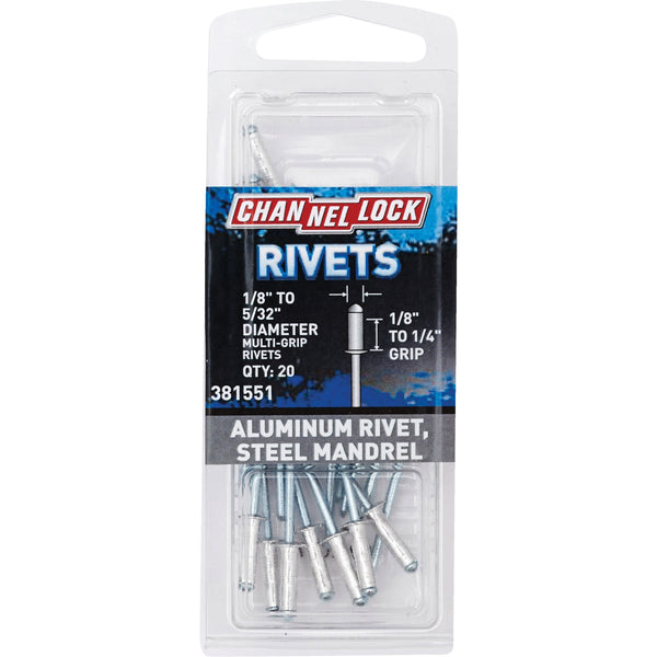 Channellock 1/8 In. to 5/32 In. Dia. x 0.151 In. to 0.315 In. Grip Aluminum Multigrip POP Rivet (20-Pack)
