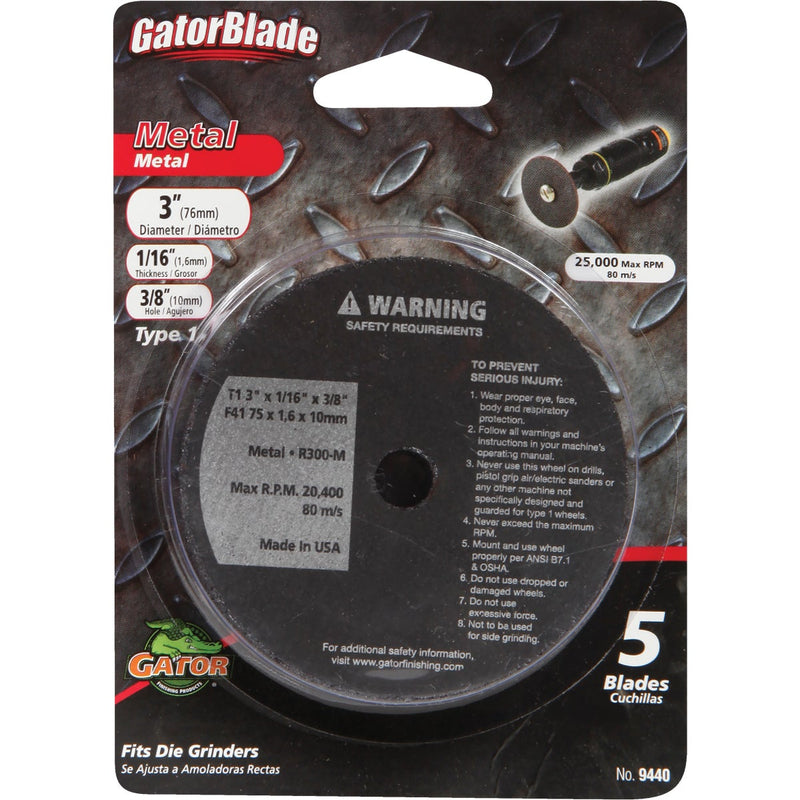 Gator Blade Type 1 3 In. x 1/16 In. x 3/8 In. Metal Cut-Off Wheel (5-Pack)