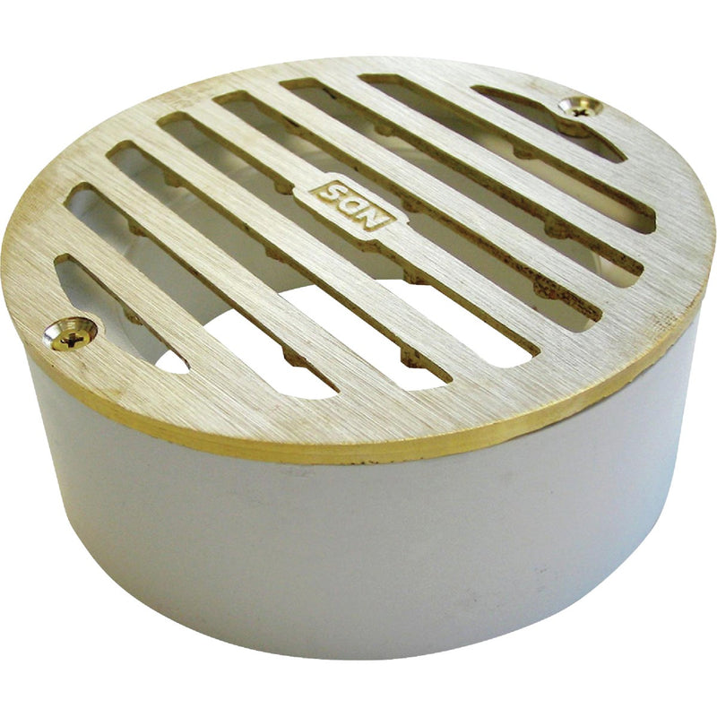 NDS 3 In. Satin Brass PVC Round Grate with Collar