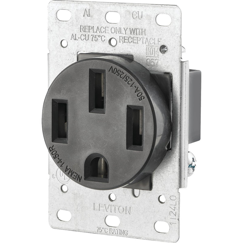Leviton 50A Flush Mount Black 14-50R Grounding Range Power Outlet