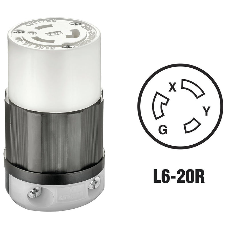 Leviton 20A 250V 3-Wire 2-Pole Industrial Grade L6-20R Locking Cord Connector