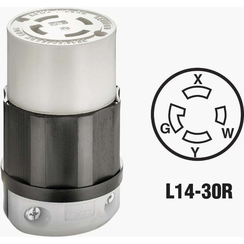 Leviton 30A 125V/250V 4-Wire 3-Pole Industrial Grade L14-30R Locking Cord Connector