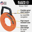 Klein 3/16 In. W. x 100 Ft. L. Fiberglass Fish Tape with Spiral Steel Leader