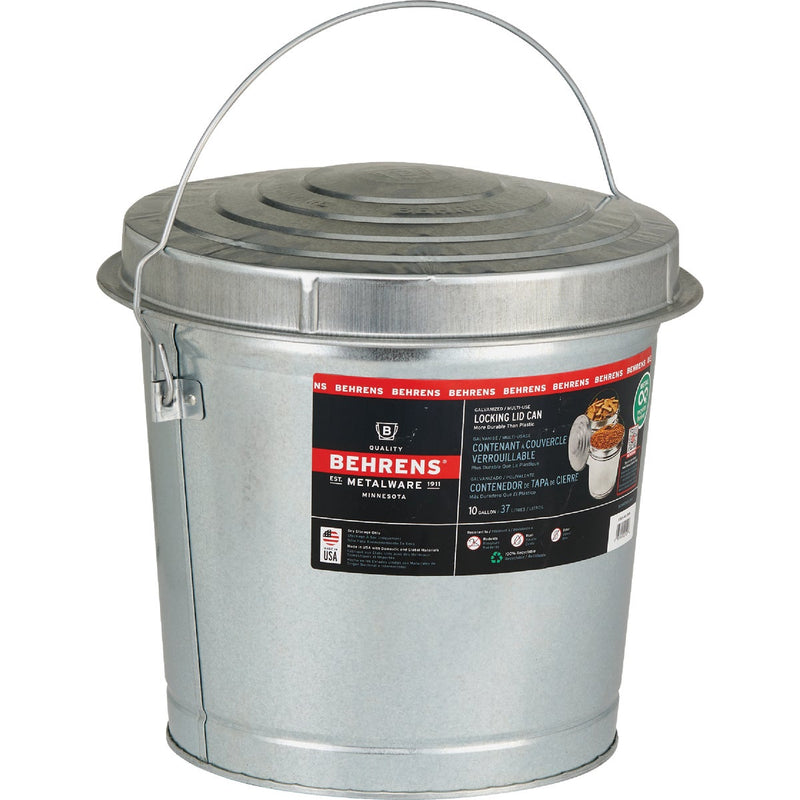 Behrens 10 Gal. Galvanized Locking Lid Trash Can with Lid