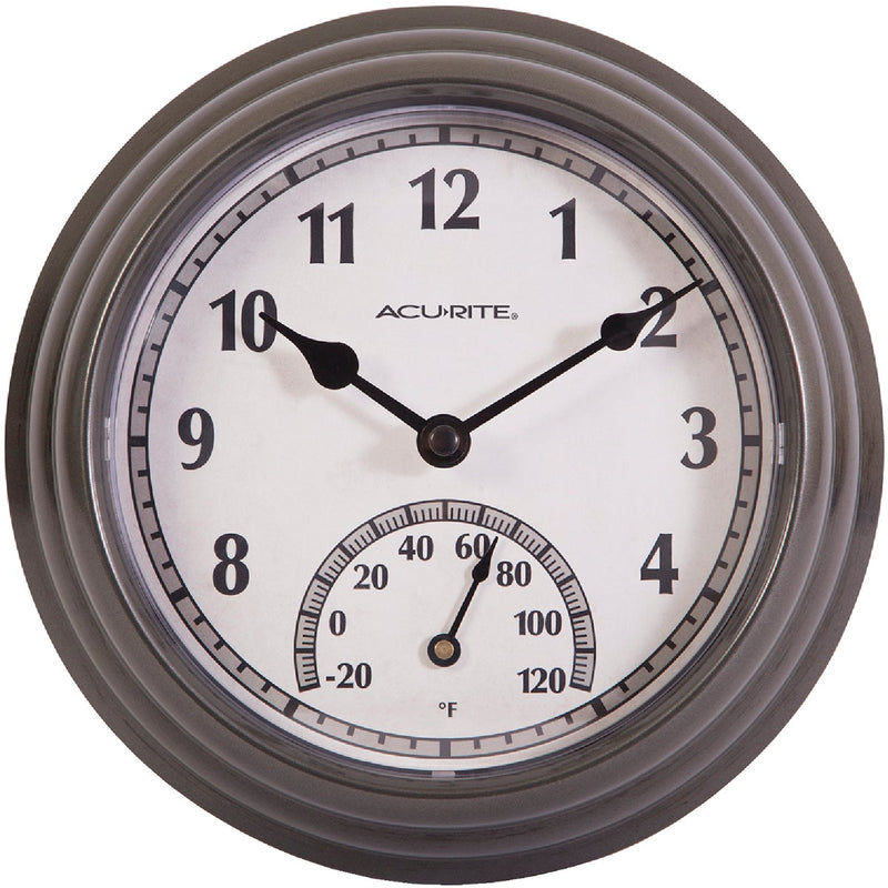 Acurite 8.5 In. Dark Silver Gray Wall Clock/Thermometer