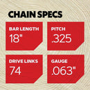 Oregon AdvanceCut 18 In. 74 Drive Links Bar & L74 Chain Replacement Combo