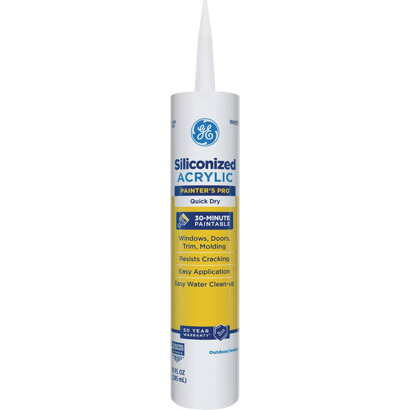 GE Siliconized Acrylic Painters Pro Quick Dry, White Sealant, 10 Oz. Cartridge