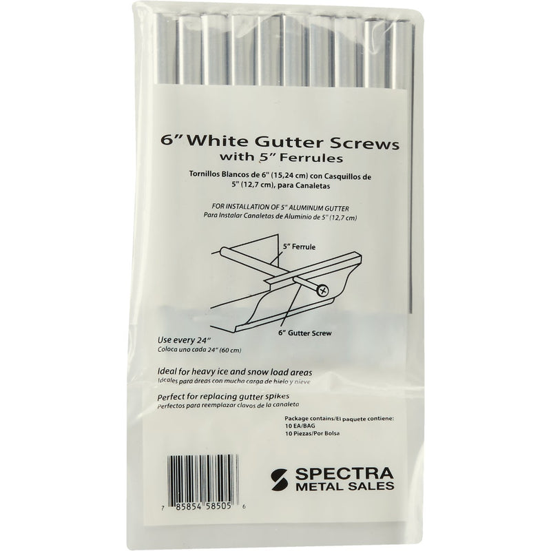 Spectra Metals 6 In. K Style White Gutter Screw & Ferrule, (10-Pack)
