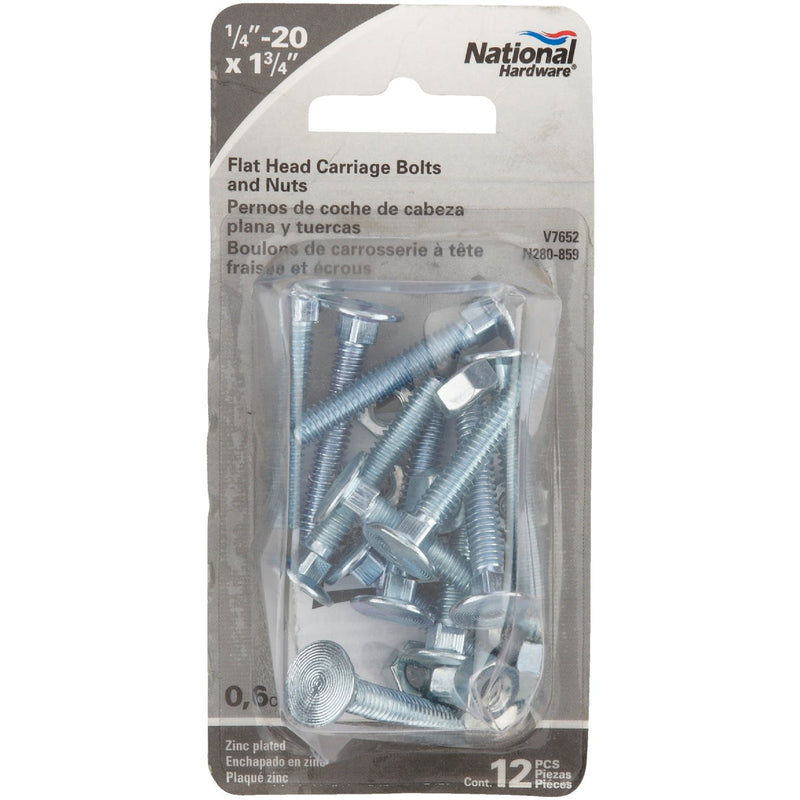 Prime-Line 1/4 In.-20 x 1-7/8 In. Zinc Plated Carriage Bolts With Nuts