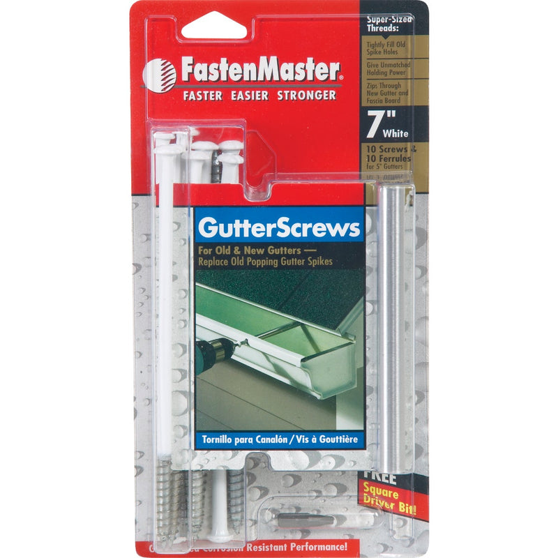 Fastenmaster 7 In. Universal White Gutter Screw & Ferrule, (10-Pack)