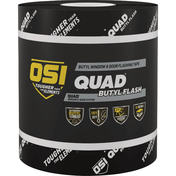 OSI QUAD 6 In. x 75 Ft. Butyl Flash Self-Adhering Flexible Flashing Tape, Black Roll