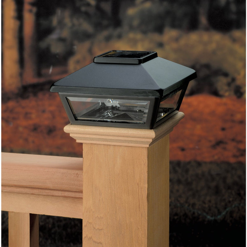 Deckorators 4 In. x 4 In. Black Solar Post Cap with Cedar Base