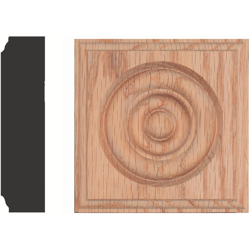 House of Fara 7/8 In. x 3-1/2 In. Unfinished Red Oak Rosette Block