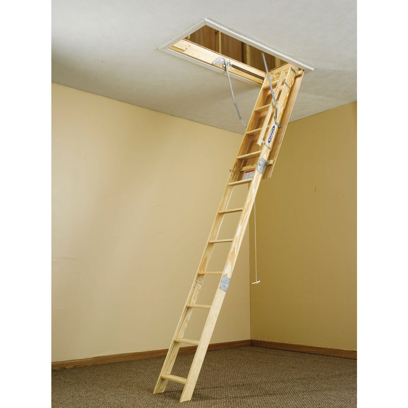 Werner W Series 7 Ft. 11 In. to 10 Ft. 4 In. 22-1/2 In. x 54 In. Wood Attic Ladder, 250 Lb. Load