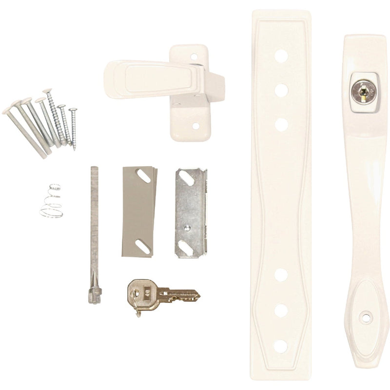 Larson White Heavy-Duty Keyed Push Button Door Latch