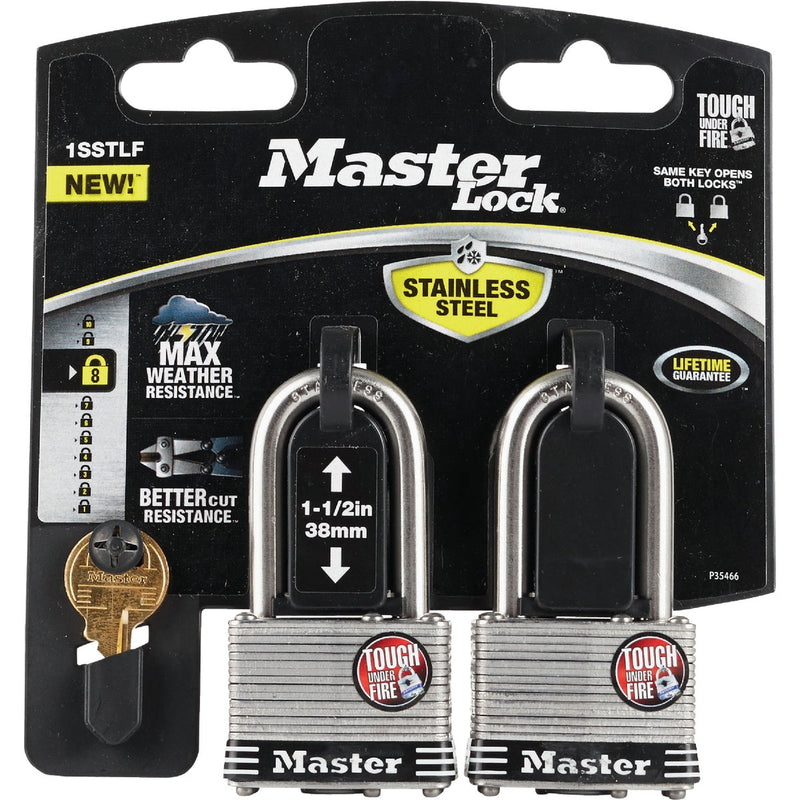 Master Lock 1-3/4 In. Laminated Stainless Steel Keyed Padlock with 1-1/2 In. Shackle (2-Pack)