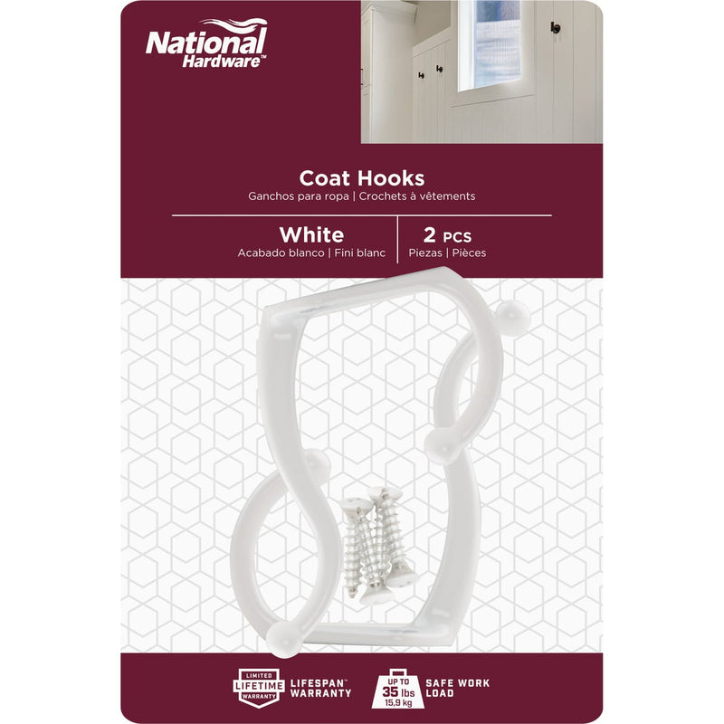 National White Coat & Hat Wardrobe Hook, 2 per Card