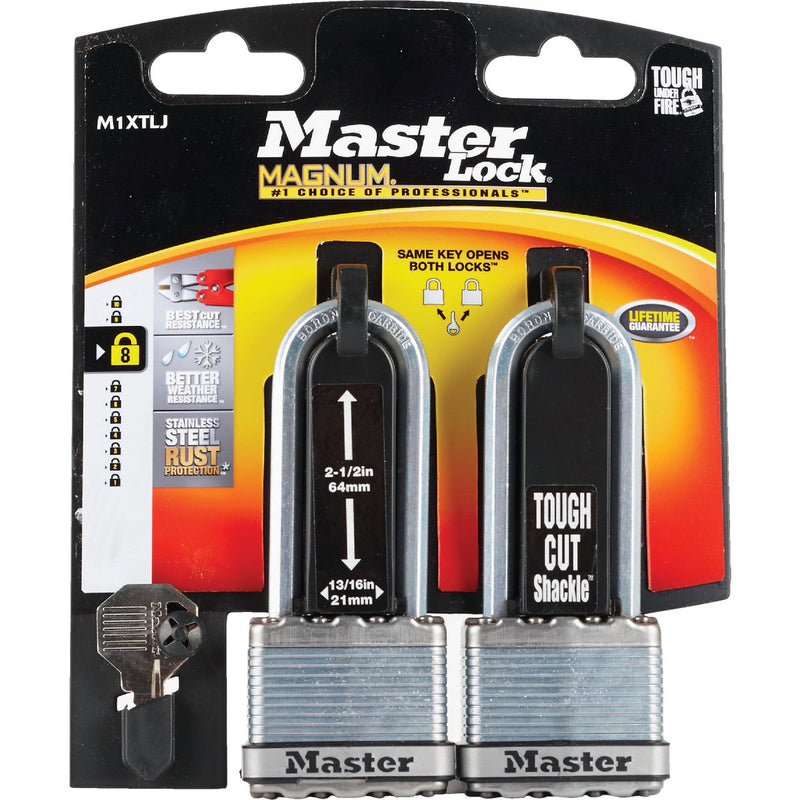 Master Lock Magnum 1-3/4 In. W. Dual-Armor Keyed Padlock with 2-1/2 In. L. Shackle (2-Pack)