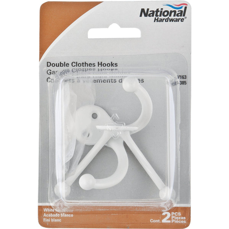 National White Double Clothes Wardrobe Hook, 2 per Card