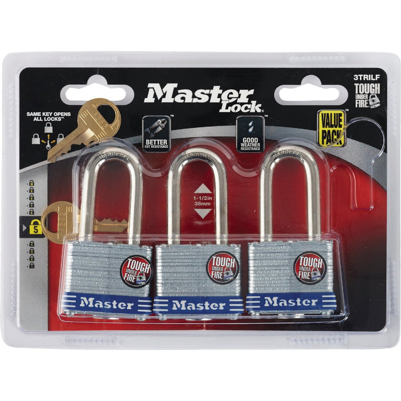 Master Lock 1-9/16 In. Laminated Steel Keyed Padlock (3-Pack)