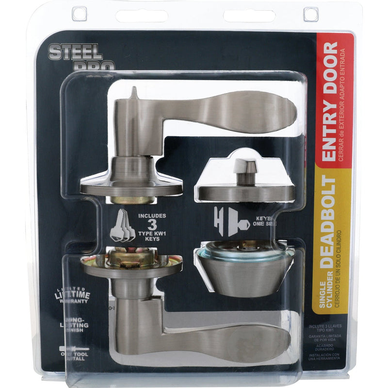 Steel Pro Brushed Nickel Single Cylinder Deadbolt and Lever Combo