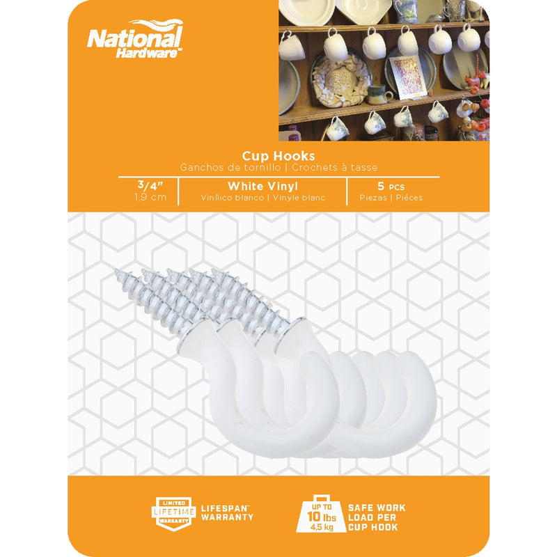 National 3/4 In. White Vinyl Cup Hook (5 Count)