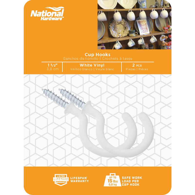 National 1-1/2 In. White Vinyl Cup Hook (2 Count)