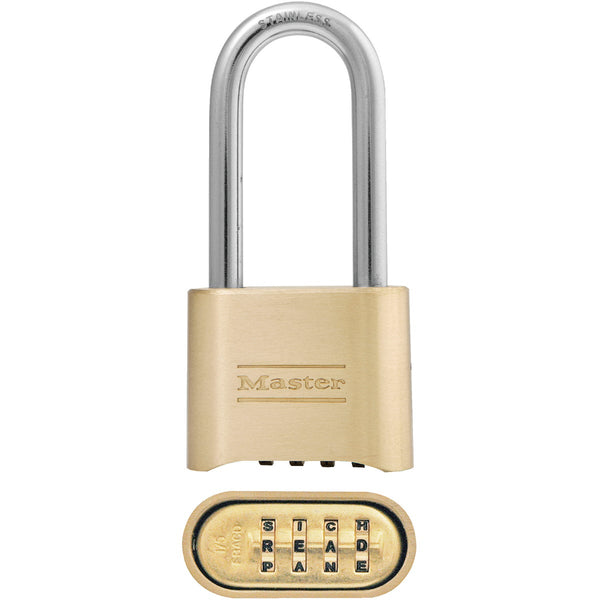 Master Lock 2 In. Zinc Brass Colored Alpha Long Shackle Combination Padlock