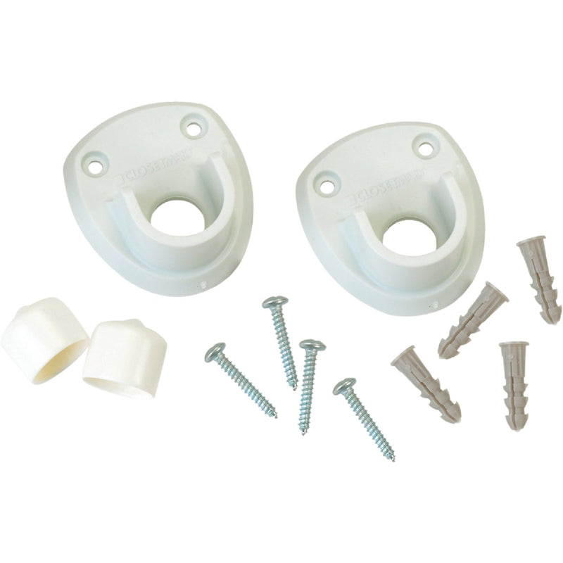 ClosetMaid SuperSlide 3/4 In. Resin Closet Rod Side Wall Bracket, White (2-Pack)