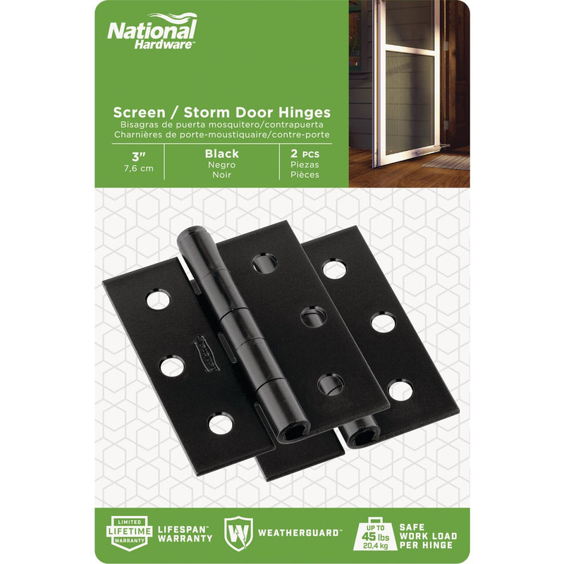 National 3 In. Square Corner Black Screen Door Hinge (2-Pack)