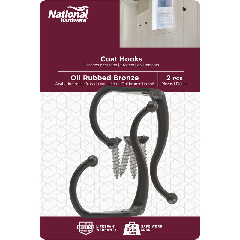 National Oil Rubbed Bronze Coat & Hat Wardrobe Hook, 2 per Card