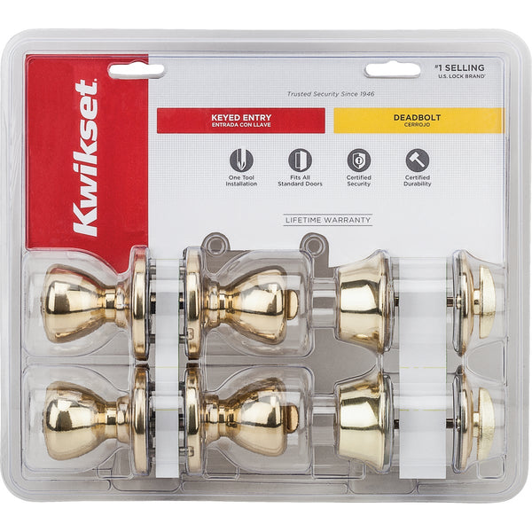 Kwikset Polished Brass Deadbolt and Door Knob Combo