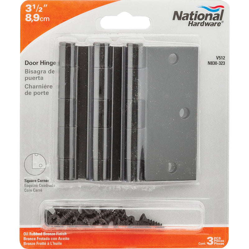 National 3-1/2 In. Square Oil Rubbed Bronze Door Hinge (3-Pack)