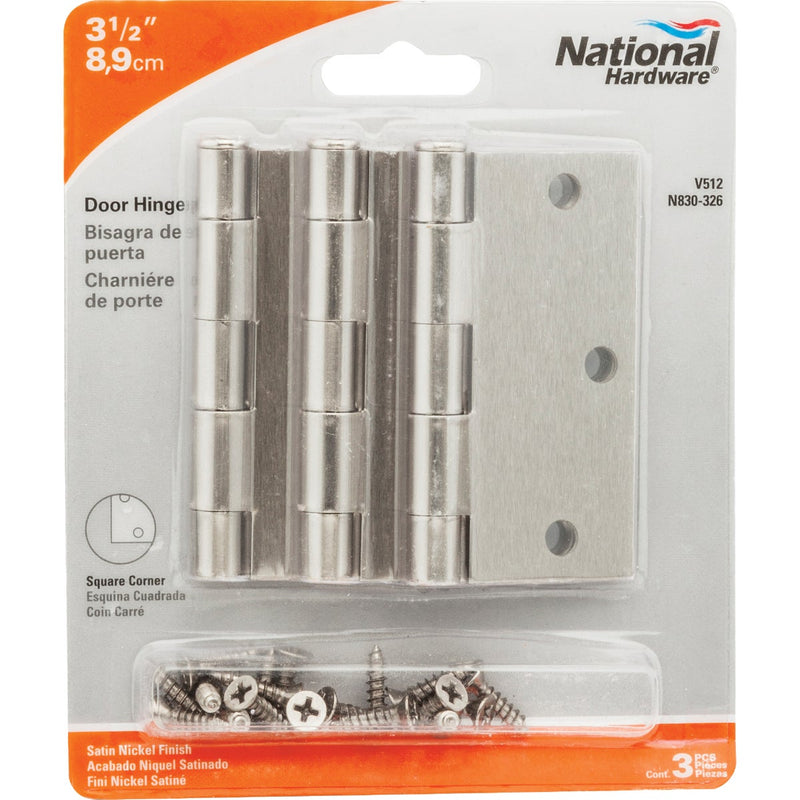 National 3-1/2 In. Square Satin Nickel Door Hinge (3-Pack)