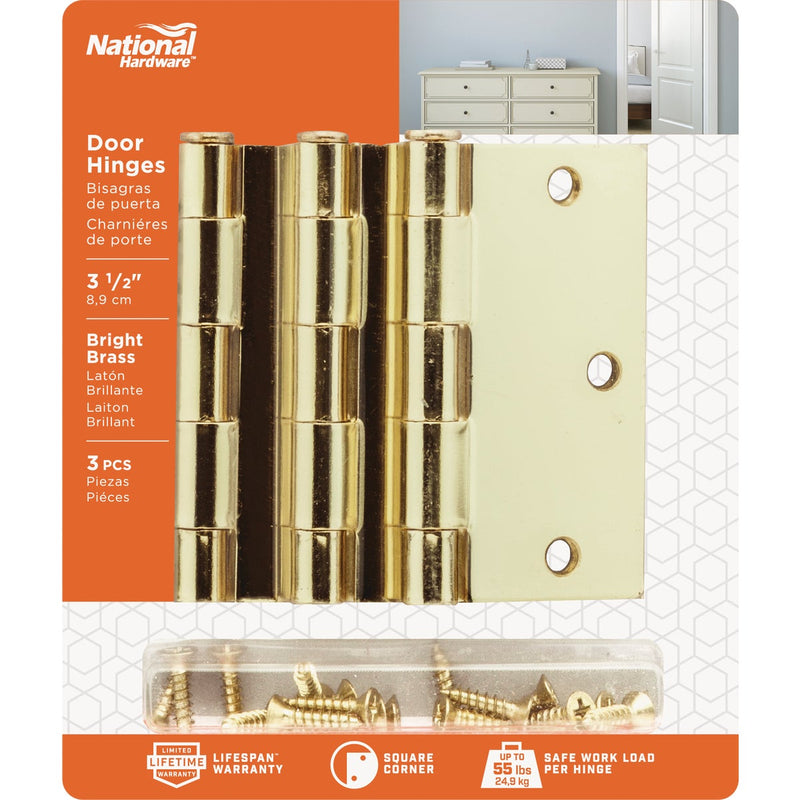 National 3-1/2 In. Square Satin Brass Door Hinge