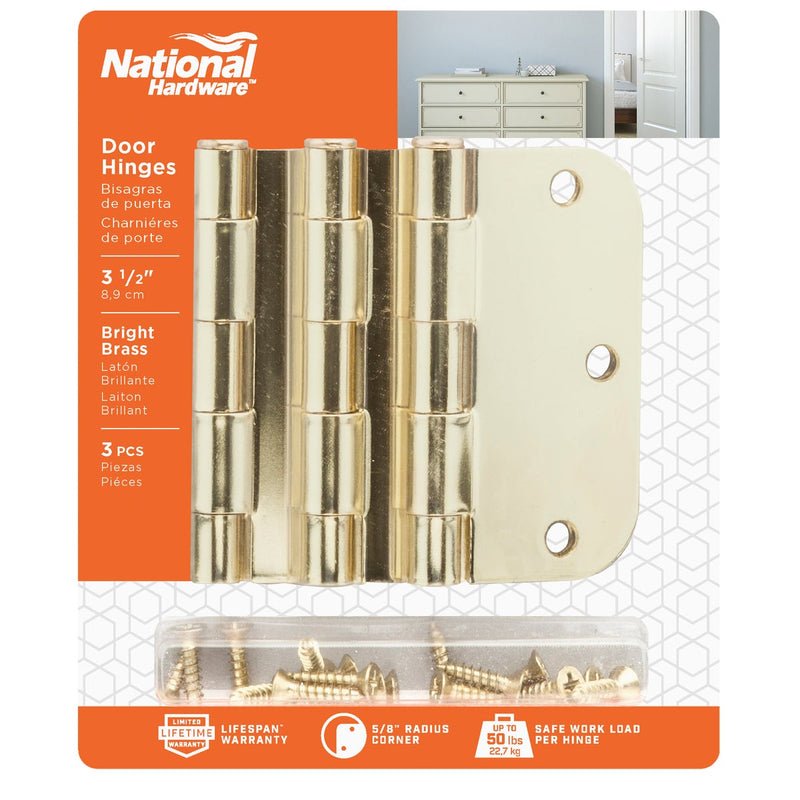 3-1/2 In. x 5/8 In. Radius Polished Brass Door Hinge (3-Pack)