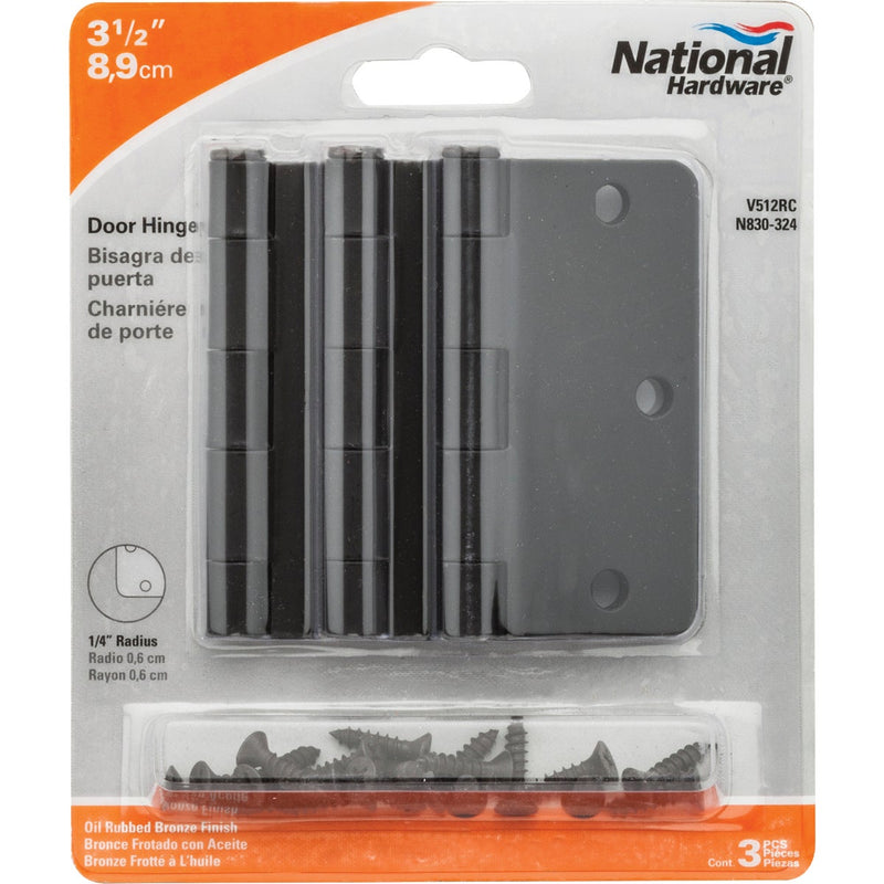 National 3-1/2 In. X 1/4 In. Radius Oil Rubbed Bronze Door Hinge (3-Pack)