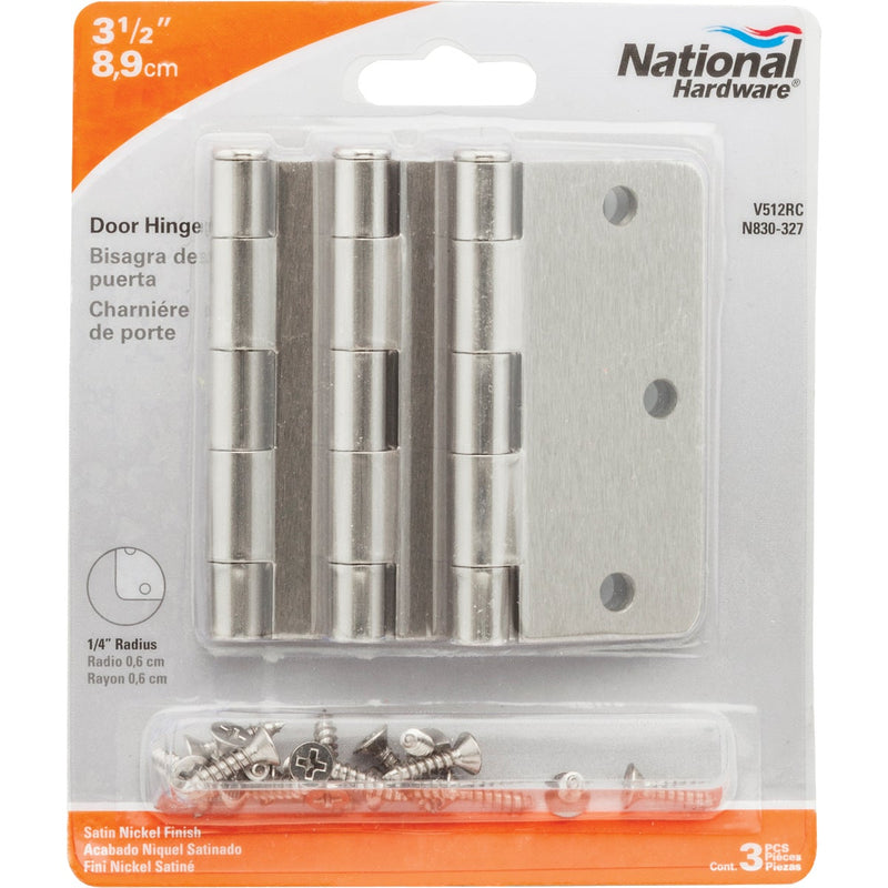 National 3-1/2 In. X 1/4 In. Radius Satin Nickel Door Hinge (3-Pack)