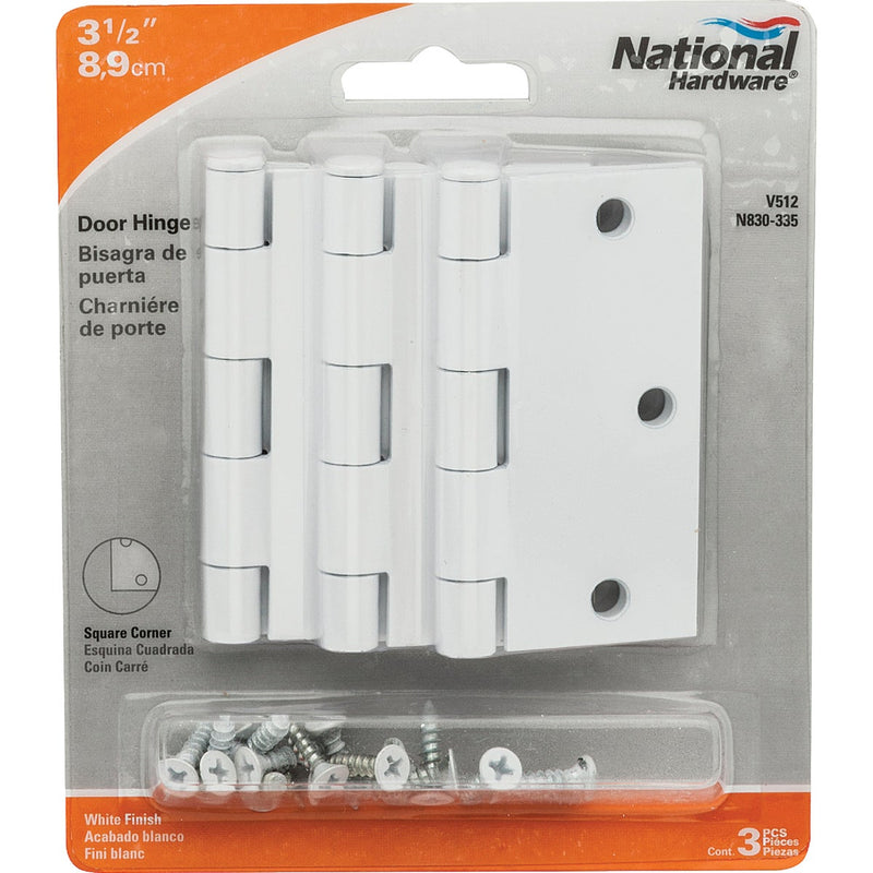 National 3-1/2 In. Square White Door Hinge (3-Pack)