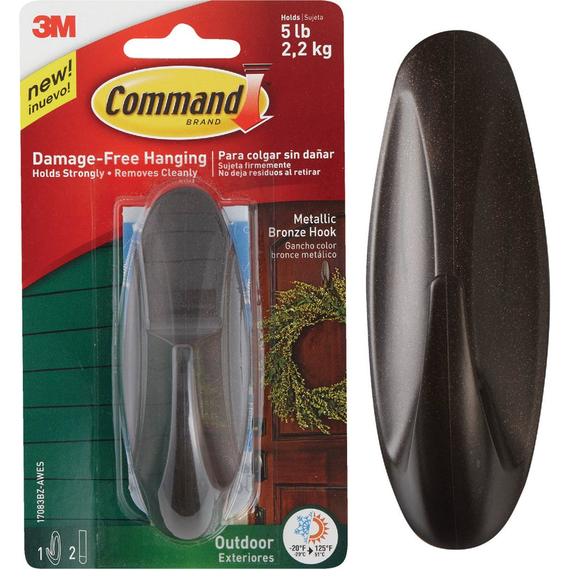 Command Outdoor Large Metallic Bronze Hook, 1 Hook, 2 Strips