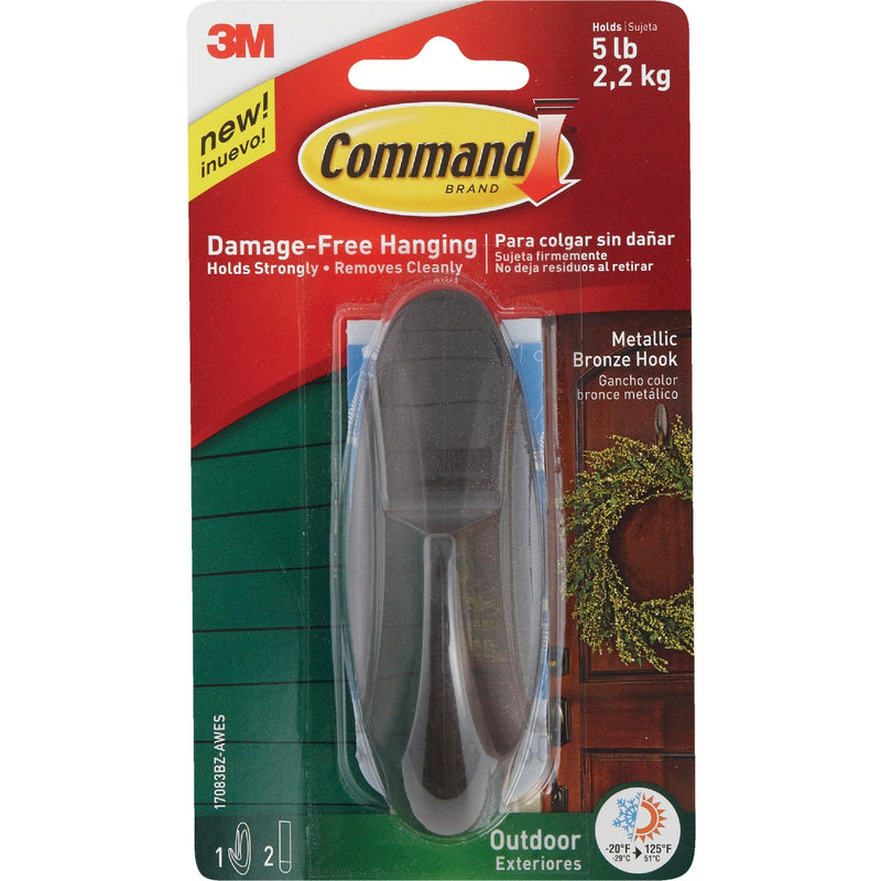 Command Outdoor Large Metallic Bronze Hook, 1 Hook, 2 Strips