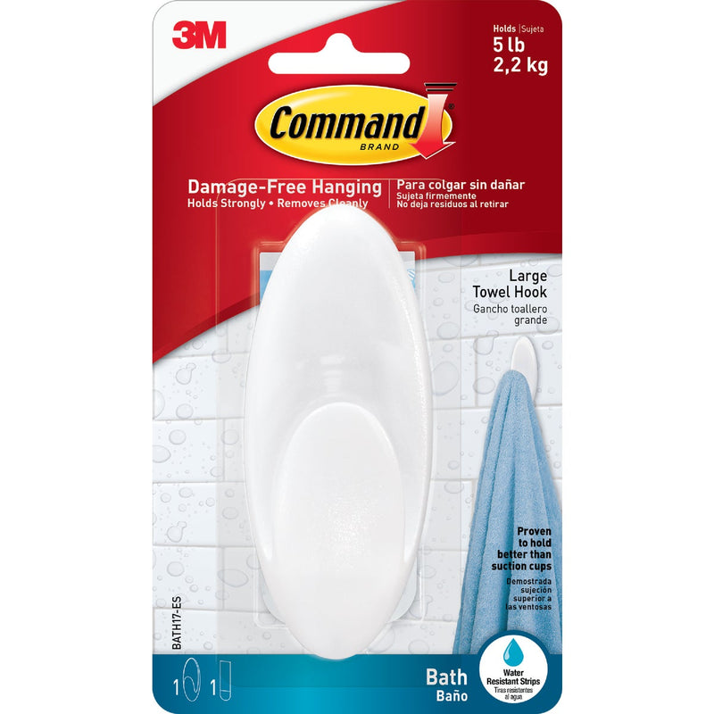 Command Large Bath Hook, White, 1 Hook, 1 Large Strip