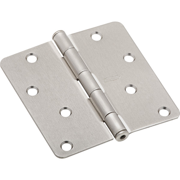 National 4 In. x 1/4 In. Radius Satin Nickel Door Hinge