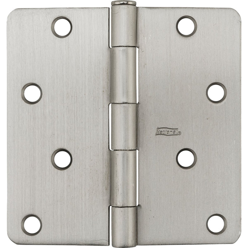 National 4 In. x 1/4 In. Radius Satin Nickel Door Hinge