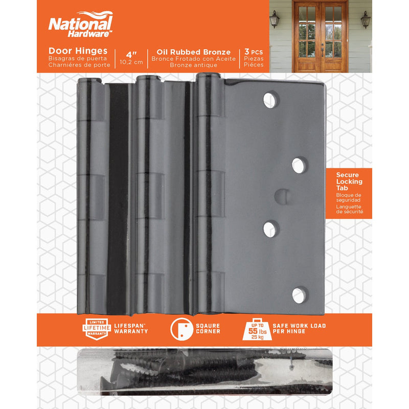 National 4 In. Oil Rubbed Bronze Square Door Hinge, (3-Pack)