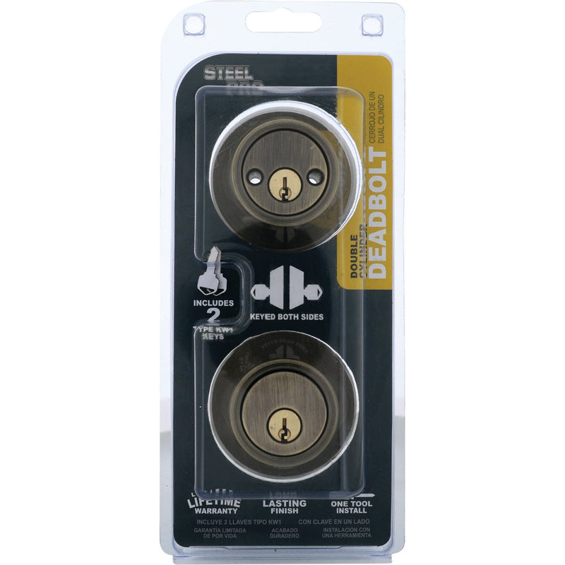 Steel Pro Antique Brass Double Cylinder Deadbolt