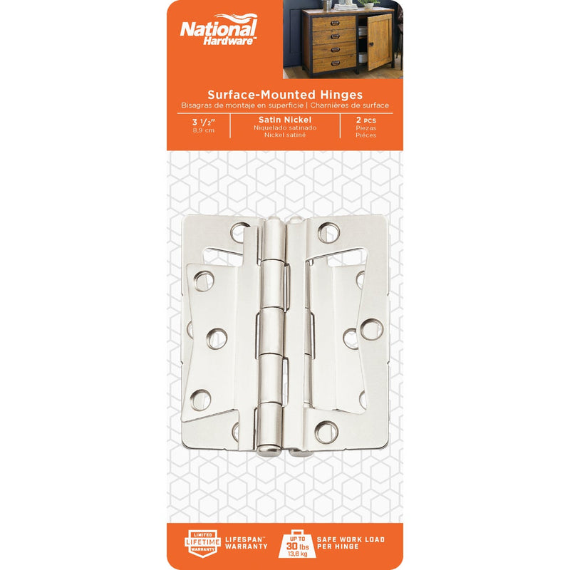 National 3-1/2 In. Satin Nickel Surface-Mounted Door Hinge (2-Count)